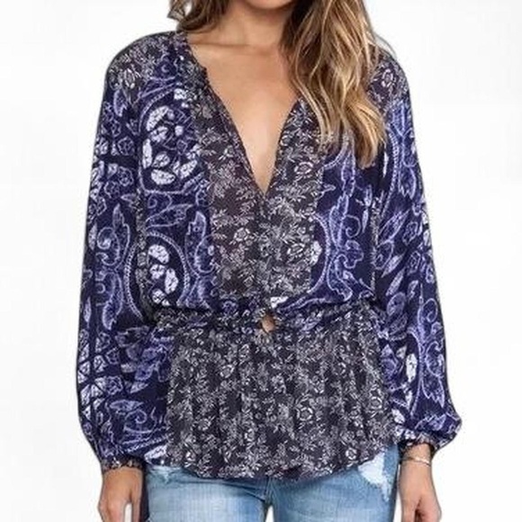 Free People Tops - Women's Blue Patterned Top